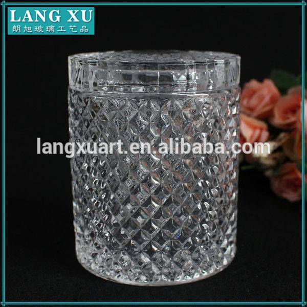 china wholesale Candle Jars In Bulk Factories - diamond cut manual hand press glass jam jar with lid – Langxu