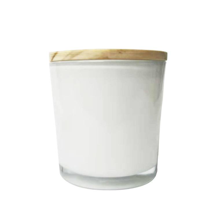 9*10cm 360ml opaque white cylinder glass candle jar containers with wood lid and silver custom  logo
