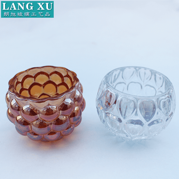 china wholesale Diamond Candle Holder Manufacturers - electroplate grey and orange bubble ball design glassware crystal cut glass candle holder – Langxu