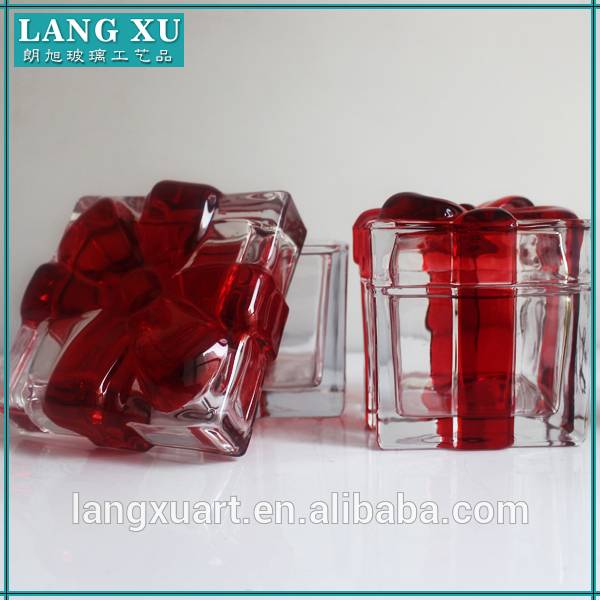 Gold Candle Jars Factories - red glass christmas bowknot lockable candy jar – Langxu