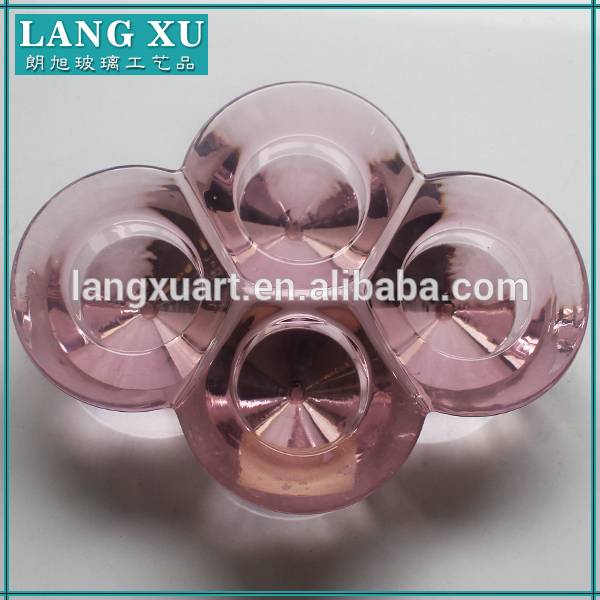 china wholesale Taper Candle Holder Glass quotes - Pink 4 holes cone-shape cheap glass traditional candle holder – Langxu