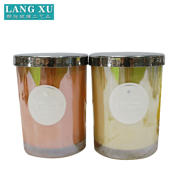 china wholesale Diffuser Bottles Luxury Factory - Hot sale metal lid for candle jar and luxury plating colored glass candle jar with lid – Langxu