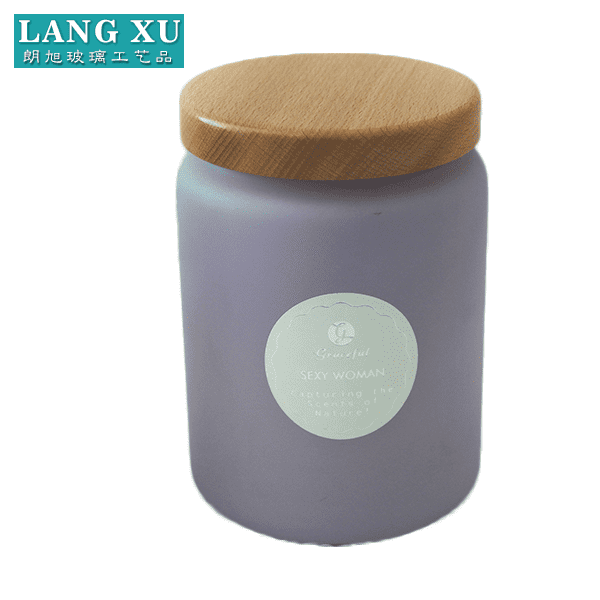9.5*14cm frosted grey cylinder glass candle jar can filled with 500g candle with wood lid