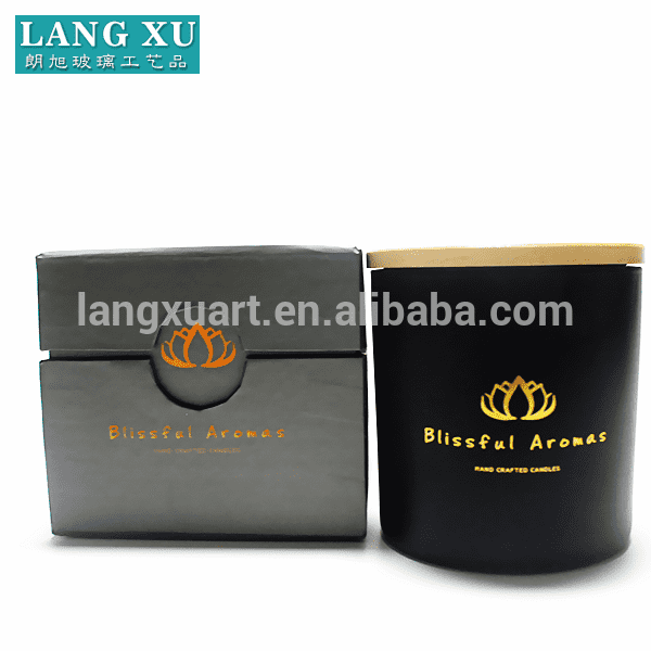 Glass Candle Jar Factory - FJ067B custom logo paraffin candle wax wholesale in glass jar with wood lid and handmade box – Langxu