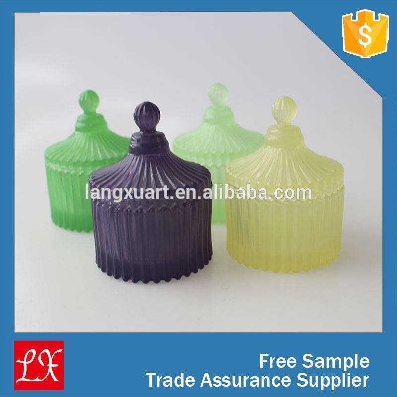 china wholesale Geo Cut Glass Candle Jar quotes - Lead free colorful wedding gift ribbed glass sugar bowl with lid – Langxu