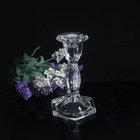 china wholesale Candle Holder Custom Manufacturers - Hexagon base wedding decorative clear crystal glass candle holder – Langxu