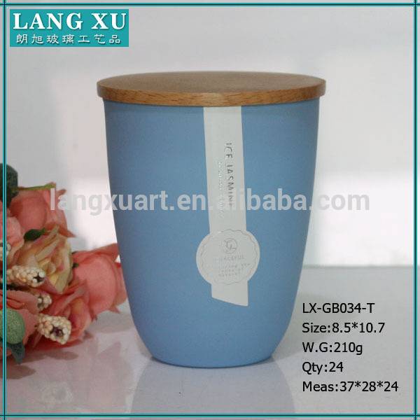 china wholesale Pearl Candle Jar pricelist - Navy blue color ceramic effect empty candle jars with wooden lids – Langxu