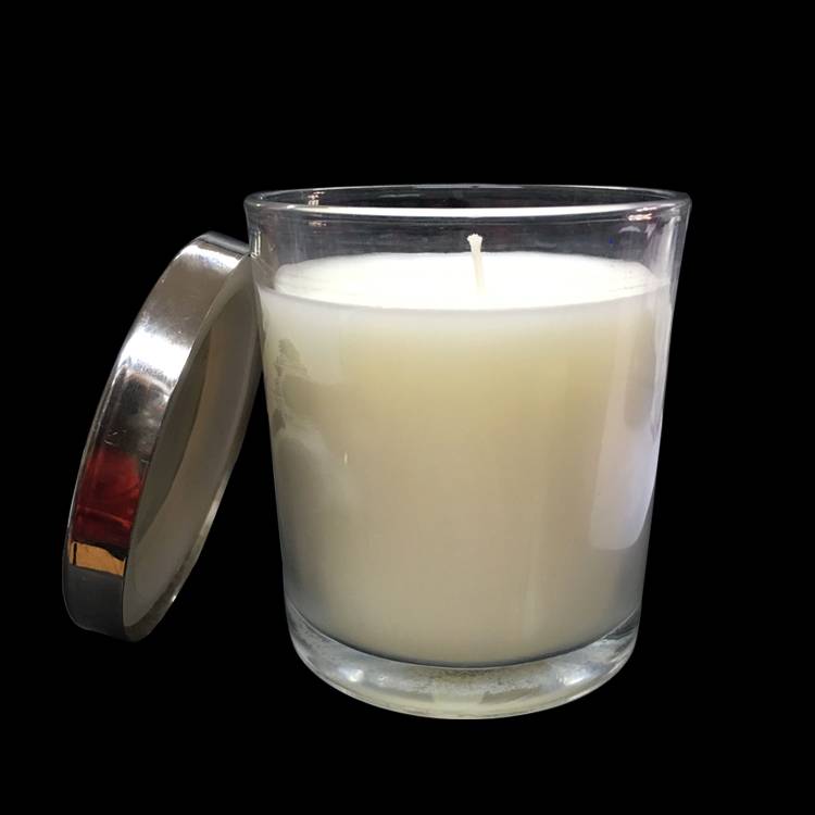 china wholesale Glass Crafts Manufacturers - cylinder 8x9cm 9oz metal lid clear glass candle jar – Langxu