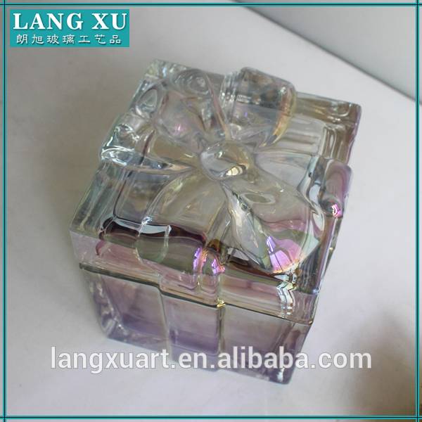 Rose Gold Candle Jar pricelist - LX-T068 5 different sizes custom rainbow color crystal glass square bowknot glass candy jar box dish wedding gift – Langxu