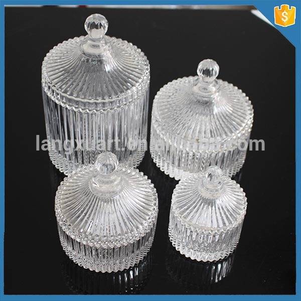 china wholesale 16oz Glass Candle Jar With Lid Manufacturers - Four size china factory ribbed glass candy jar crystal jar – Langxu