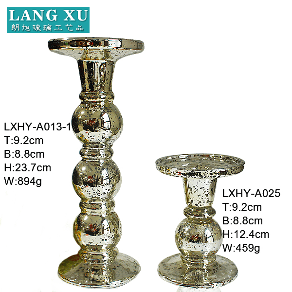 LX antique tall pillar bead shape luxury gold glass candle stand