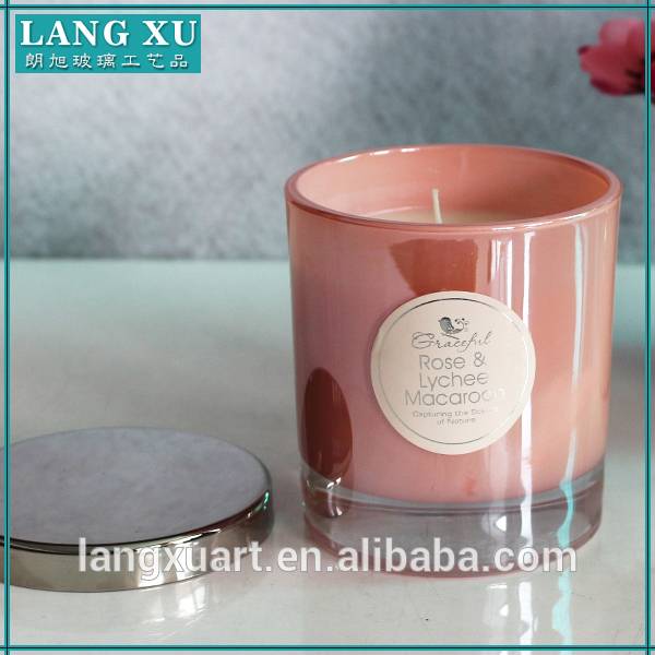 LX-GB016 thick ice bottom 8x9cm wax 185g candle pink glass candle jar