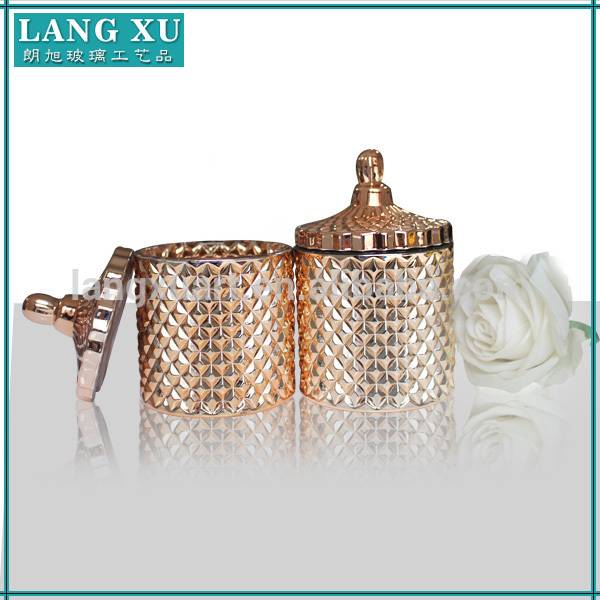 Wholesale Price China Decorate Glass Jars Candy - high quality geo cut rose gold diamond candle jar with glass lid – Langxu