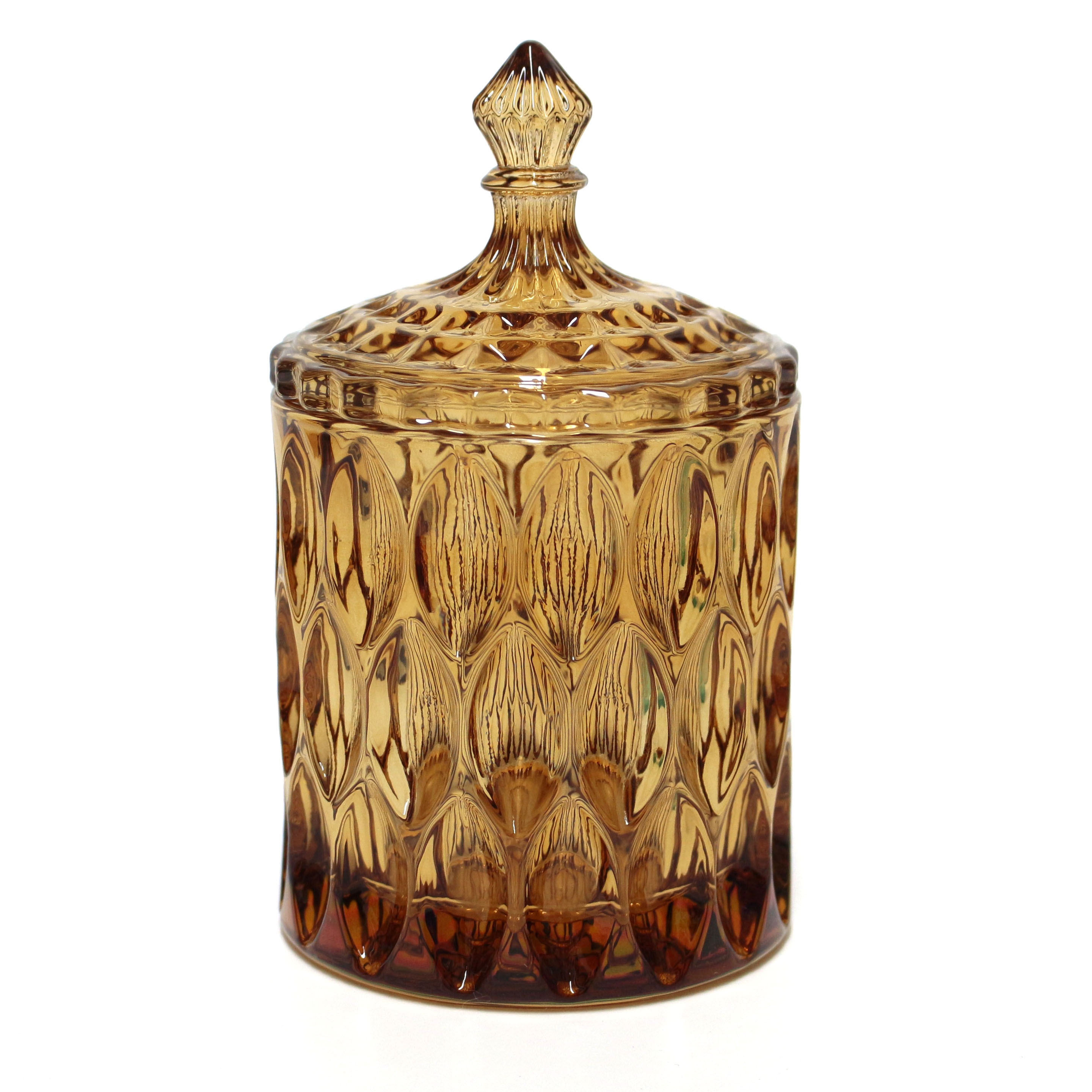 FENGJUN 2022 Popular luxury amber colored wholesale engraved glass jewel box candle holder with sharp lids for candle making