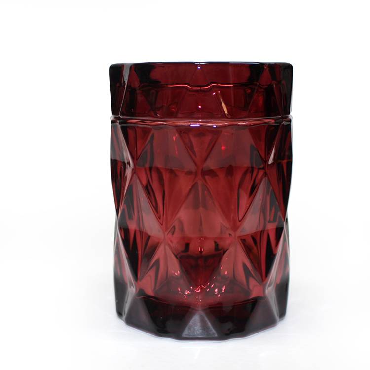 hand made crystal glass colored candle jar with lids wholesale LXHY-Z014-1