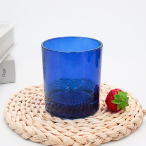 luxury colored boutique modern custom purple cylinder empty translucent blue purple amber pink colors 10 oz heat resistant glass candle jars wholesale with wooden lids and gift box for candles making JW8090
