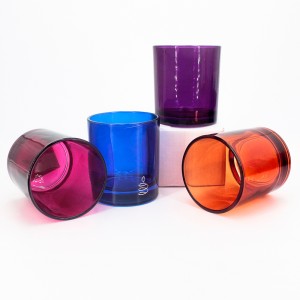 luxury colored boutique modern custom purple cylinder empty translucent blue purple amber pink colors 10 oz heat resistant glass candle jars wholesale with wooden lids and gift box for candles maki...