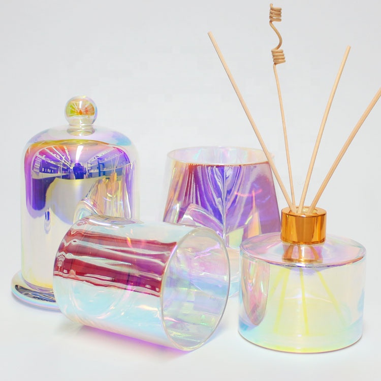Luxury new design empty iridescent glass reed diffuser bottle for home decoration FJXZ-002