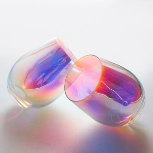 luxury iridescent ion holographic rainbow colors wholesale unique egg shape glass candle jar for wedding candle making XTD001