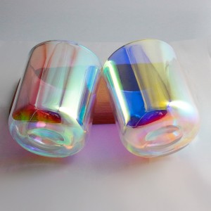 iridescent rainbow colors round bottom 16oz glossy empty wholesale custom fragrance series glass candle jar FAJ11095H