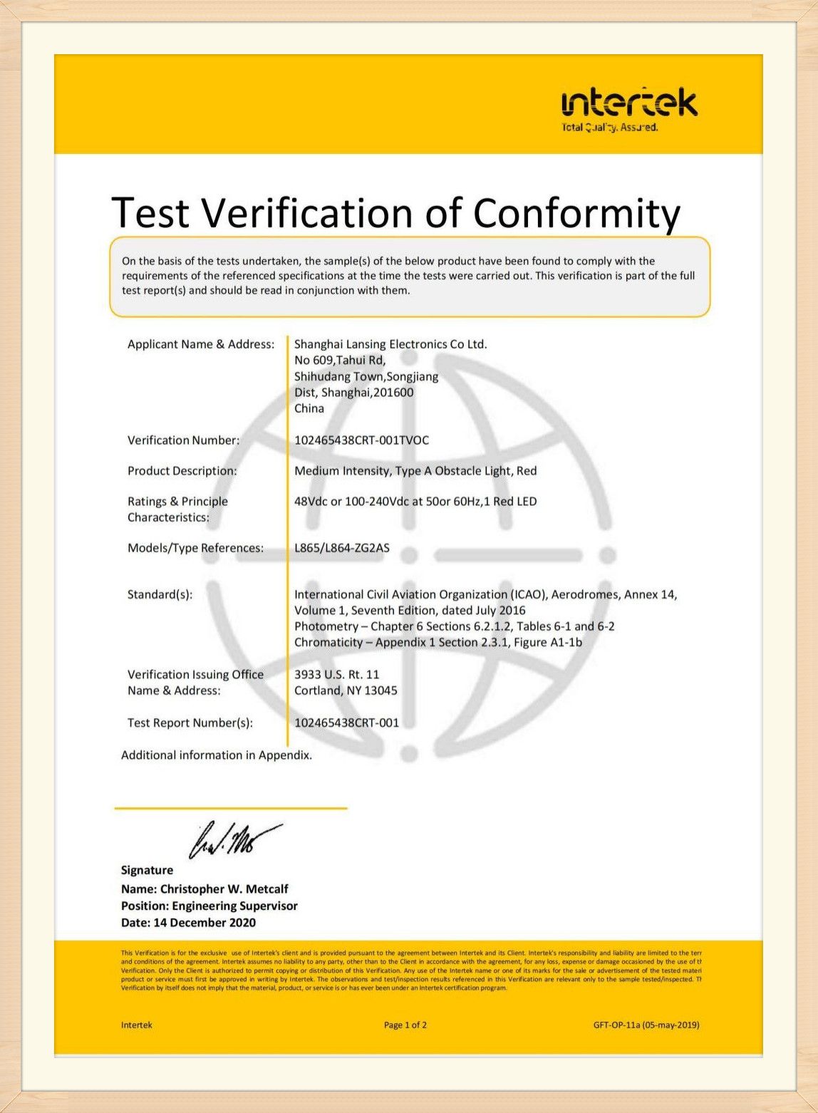 ZG2AS ICAO Certificate