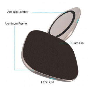 PU Leather and Zinc Alloy Bottom 15W Wireless Charger Support QC3.0 Fast Charging