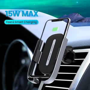 Wireless Car Charger 15W Qi Fast Charging Auto-Clamping Car Mount Air Vent Phone Holder