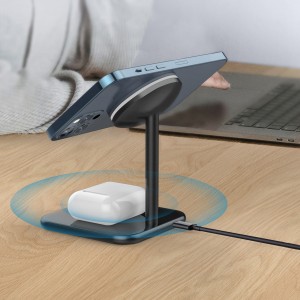 Top Quality China 2 in 1 Dual Qi Magnet Wireless Charger Fast Wireless Charging Pad Mobile Phone Charger for iPhone 12 and TWS Earbuds