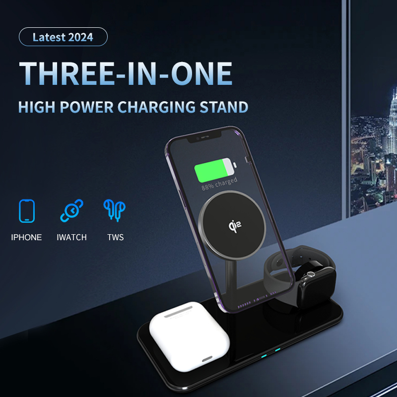 SW12S-3-in-1 Desktop Vertical Magnetic Wireless Charger