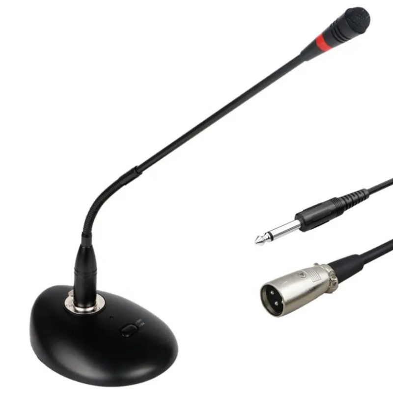 Mikrofon stacjonarny na gęsiej szyi z głowicą XLR na kabel audio 6,35 mm