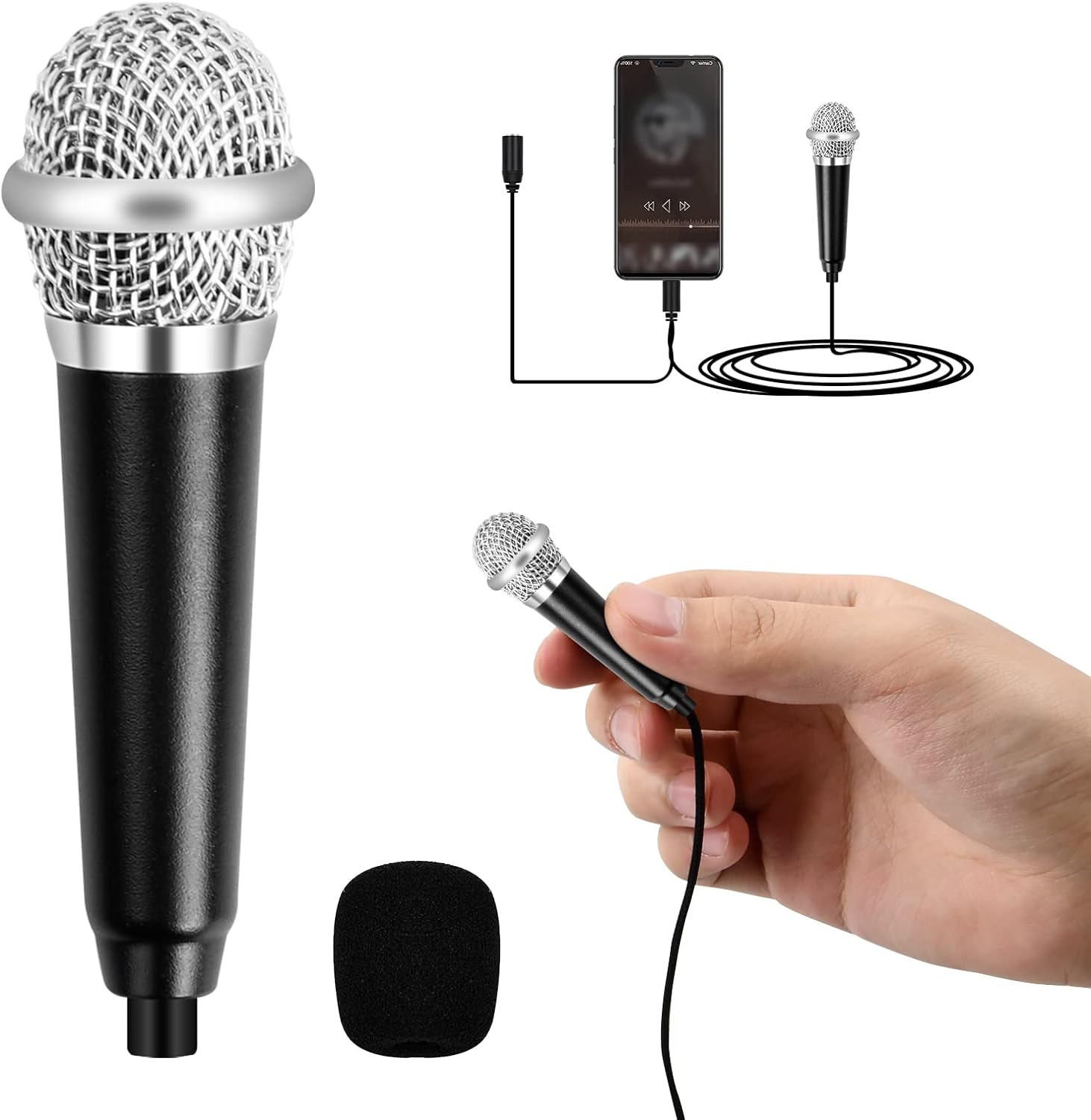 Mini micrófono Karaoke, micrófono vocal portátil con cable universal de 3,5 mm, mini micrófono portátil con cable de metal para teléfonos móviles y portátiles