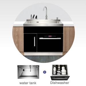 Integrated kitchetchen,Stainless steel and tempered glass integrated double sink with cabinet