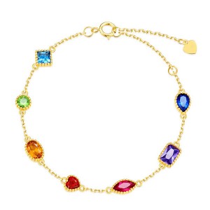 Fashion 925 Silver Rainbow CZ Bracelet Classic Design Gold Plated Multi Color Zircon Girl Gift Bracelet