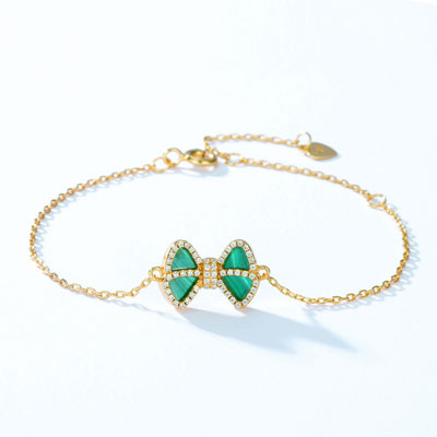 New Design Ladies Bracelet 14K Gold Plating Fashion Gemstone Jewelry Adjustable S925 Silver Ladies Bow Chain Bracelet Featured Image