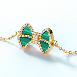 New Design Ladies Bracelet 14K Gold Plating Fashion Gemstone Jewelry Adjustable S925 Silver Ladies Bow Chain Bracelet