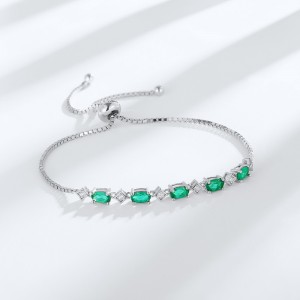 New Arrival Sterling Silver Cubic Zirconia And Gemstone Adjustable Bracelets Fashion Birthstone Lab Grown Emeralds Bracelet