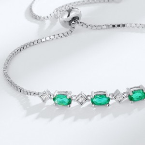 New Arrival Sterling Silver Cubic Zirconia And Gemstone Adjustable Bracelets Fashion Birthstone Lab Grown Emeralds Bracelet