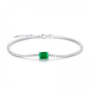 Wholesale Fine Jewelry Bracelets Cubic Zircon Tennis Chain Dainty Simple Square Shape Lab Made Emeralds Bracelet For Women