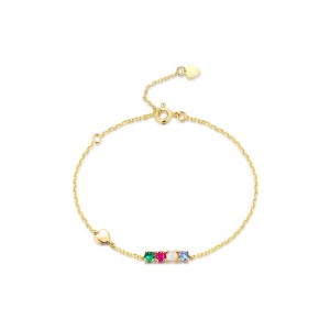 Unique Design 925 Silver Heart Shape Multi Gemstone Opal Bar Gold Plated Bracelet For Women