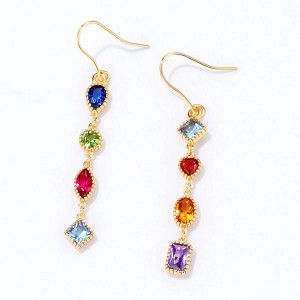 Gold Plating Fashion Drop Hook Earring Long Hanging Jewelry Color Zircon Geometric Earrings