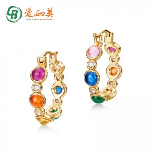 China wholesale Star Earrings Factories –  925 Sterling Silver Hoop Earrings Colorful Rainbow Stone Huggie Earrings – Love & Beauty