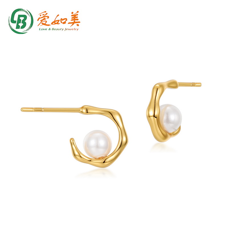 Factory Chic C Shaped Earrings Silver 925 Women Shell Pearl Hoop Design Stud Earrings
