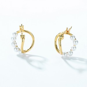 Wholesale Jewelry 925 Sterling Silver Gold Plated Shell Pearl Hoop Fashion Wedding Earrings For Women