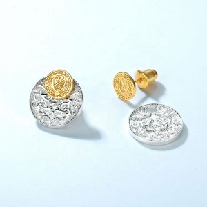 New vintage Lady Earrings Gold Plated 925 Silver Jewelry 2 Wearing Styles Round Geometric Earrings Stud