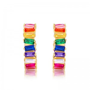 New Arrival Fashion Luxury 925 sterling silver Colorful CZ Hoop Earrings Rainbow Baguette CZ huggie earrings For Women