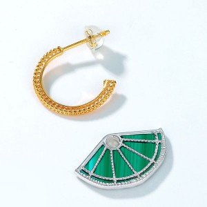 Factory Direct Fashion Women geometric Jewelry C Type Hoop Earrings 925 Silver Sector Malachite Drop Earrings for Women