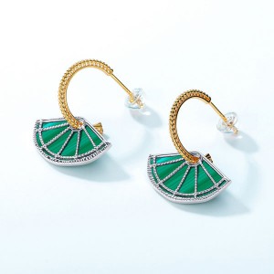 Factory Direct Fashion Women geometric Jewelry C Type Hoop Earrings 925 Silver Sector Malachite Drop Earrings for Women