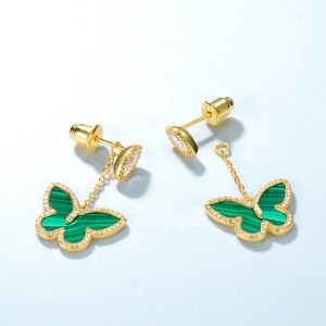 Factory Wholesale Women Pendant Earrings Casual Fashion Animal Butterfly Malachite Drop Earrings