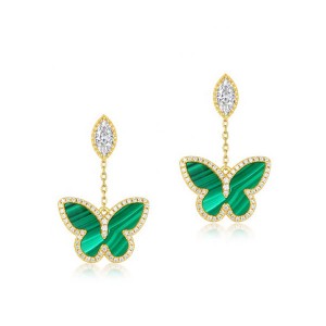 Factory Wholesale Women Pendant Earrings Casual Fashion Animal Butterfly Malachite Drop Earrings
