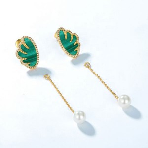 Elegant Ladies Pendant Earrings 14k Plated Gold 925 Silver Malachite Wing Shell Pearl Wire Drop Earrings for Women